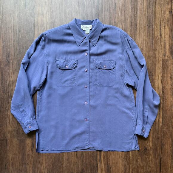 Silk Land 100% Silk Button Front Blouse Purple Blue Vintage 80s 90s Size 8 - Picture 1 of 7